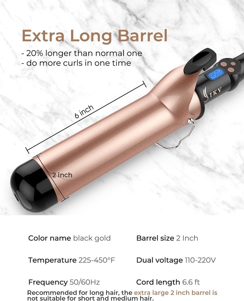 IKV 2 Inch Curling Iron Extra Long Barrel for Long Hair, Large Barrel Curling Wand Ceramic Tourmaline with LCD Display,10 Temps, Dual Voltage - Image 5